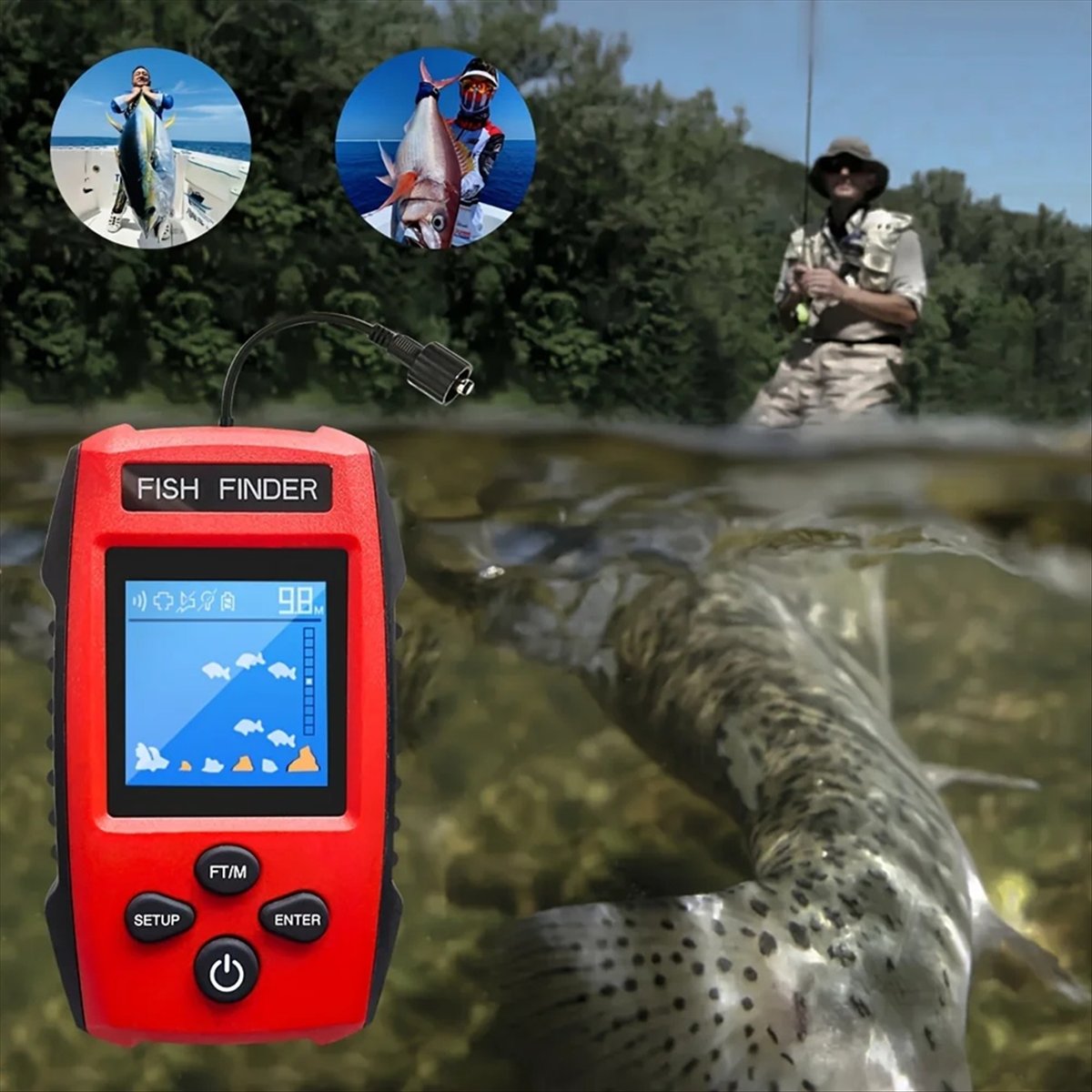 Fishing Boat Depth Finder - Color LCD Fish Finder Wired Sonar